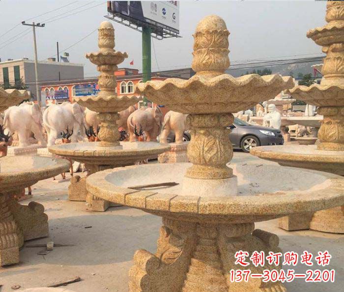 广西晚霞红多层大型石雕喷泉