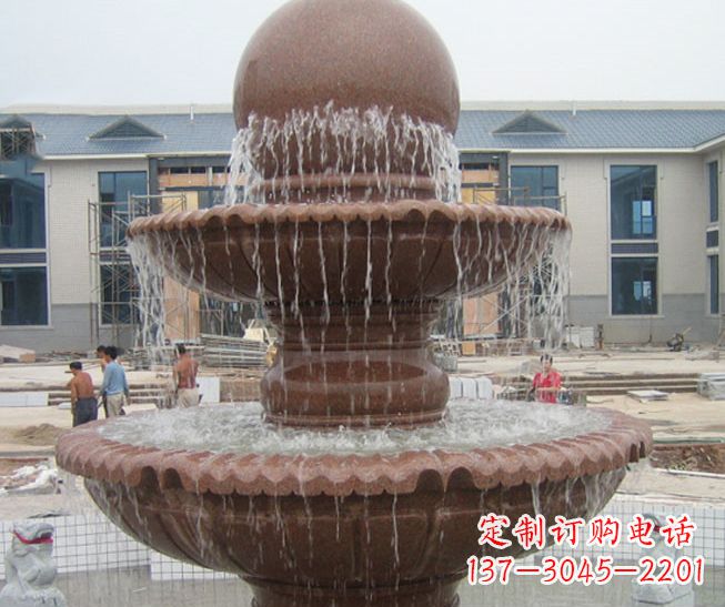 广西晚霞红风水球多层喷泉石雕 (2)