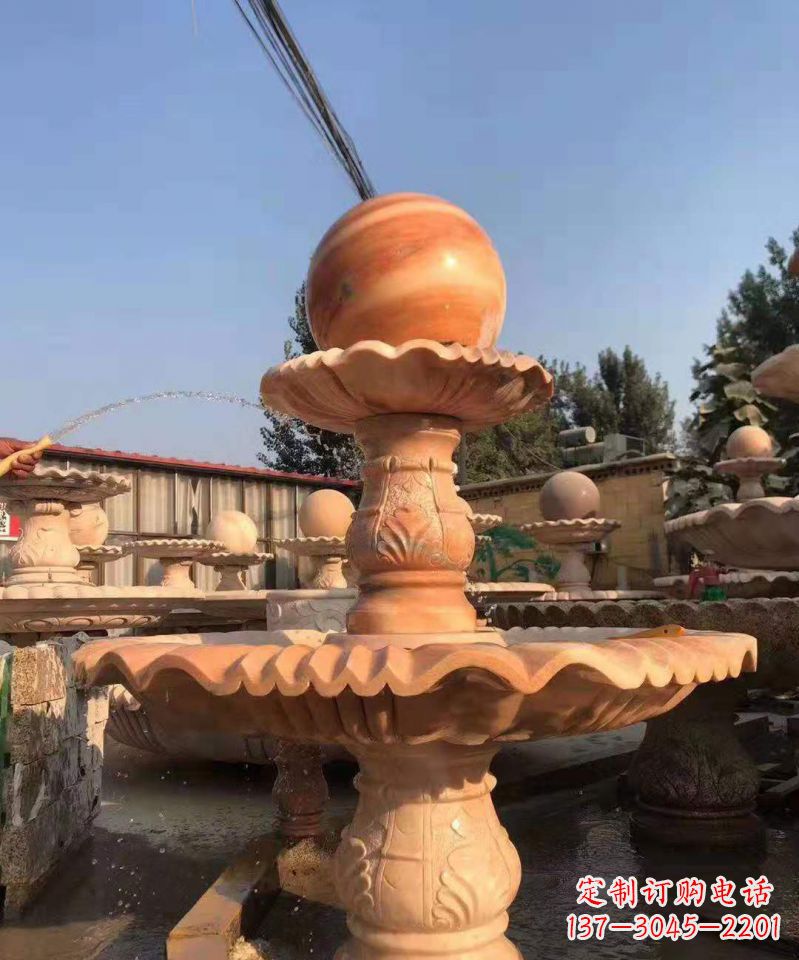 广西晚霞红风水球雕塑别墅庭院景观雕塑