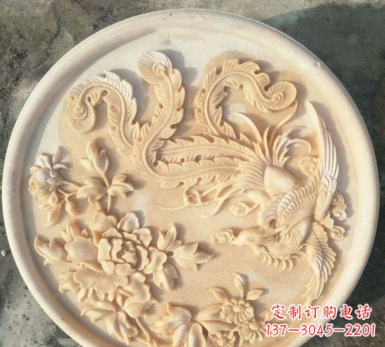 广西晚霞红凤凰牡丹石浮雕