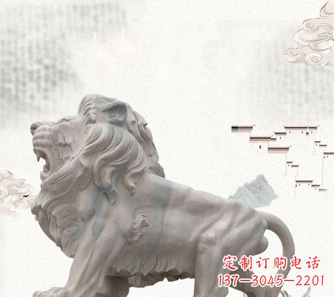 广西晚霞红公园动物仿真狮子石雕