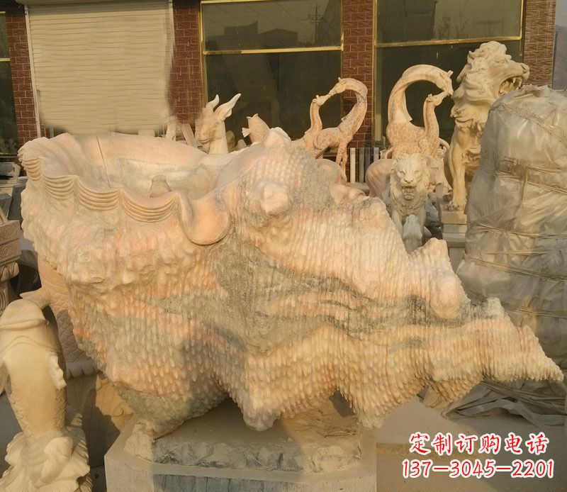 广西晚霞红海螺石雕