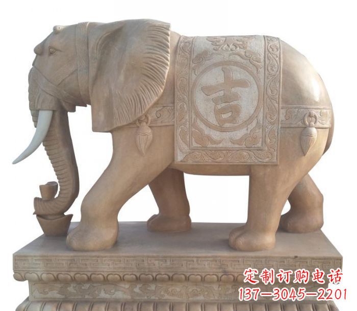 广西晚霞红吉祥如意大象石雕 (4)