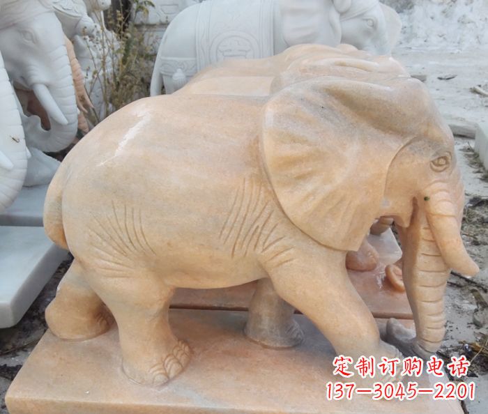 广西晚霞红吉祥如意大象石雕 (3)