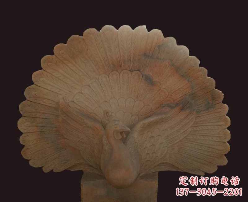 广西晚霞红开屏孔雀石雕