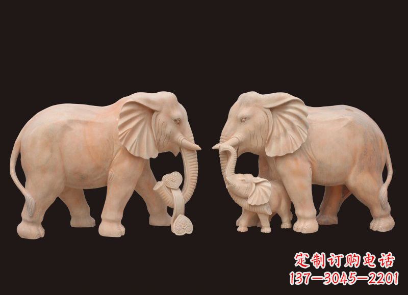 广西晚霞红母子大象雕塑