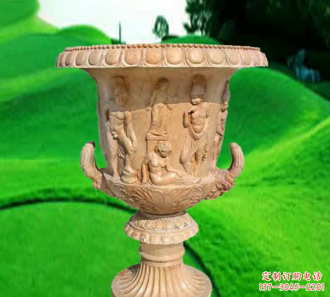 广西晚霞红欧式花盆石雕