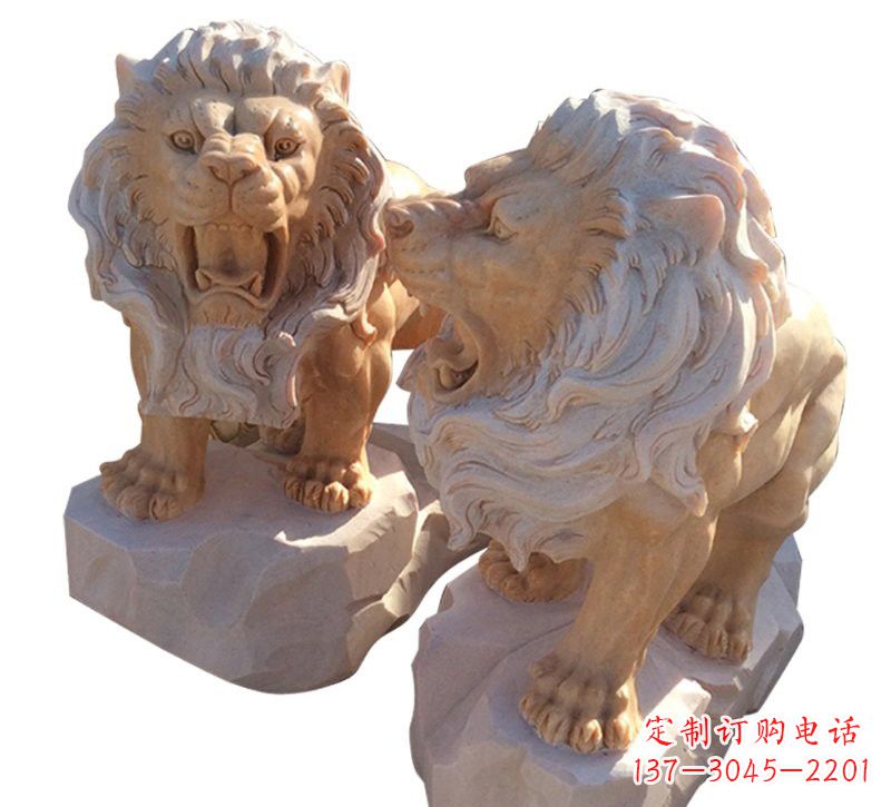广西晚霞红欧式西洋狮子雕塑