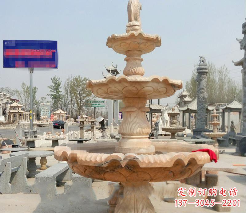 广西晚霞红喷泉喷水盆石雕
