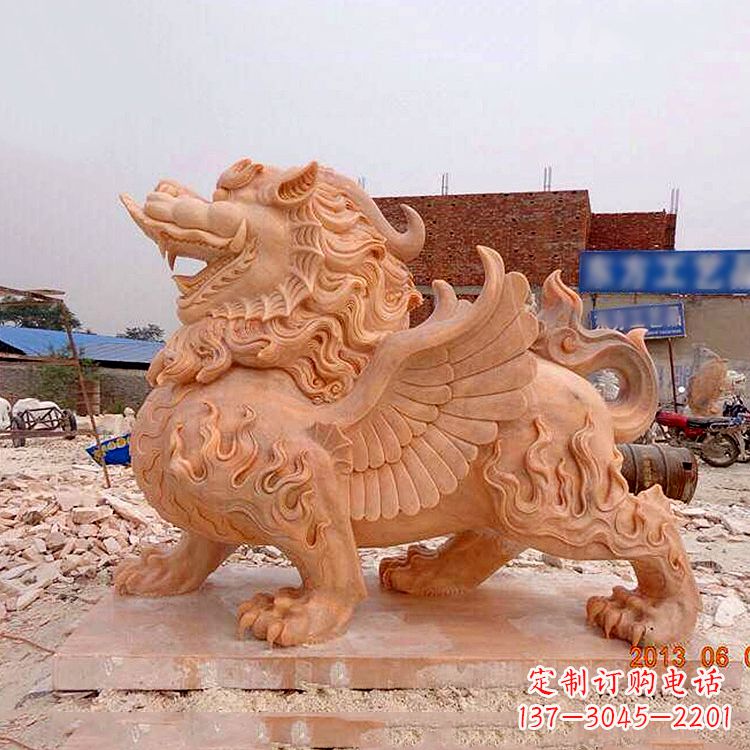 广西晚霞红貔貅雕塑
