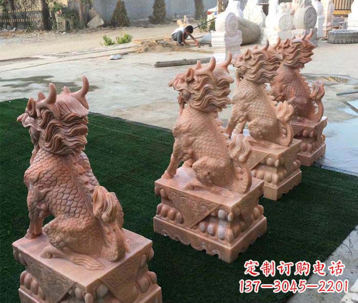 广西晚霞红麒麟招财镇宅石雕