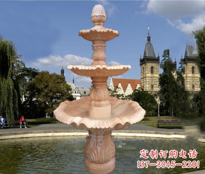 广西晚霞红三层喷泉广场石雕