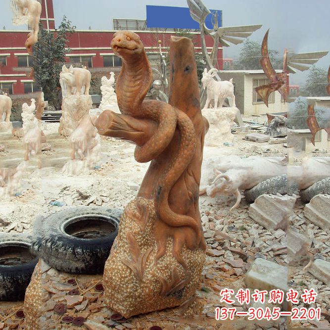 广西晚霞红蛇石雕-12生肖动物雕塑