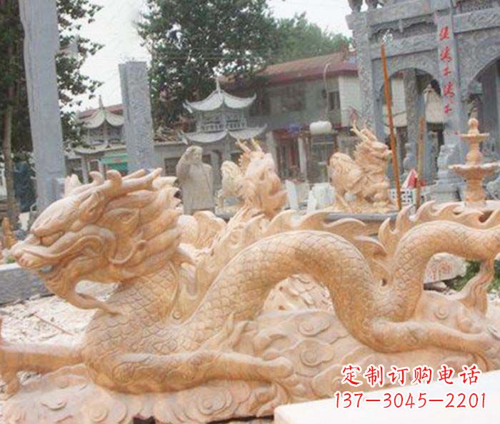 广西晚霞红生肖龙石雕