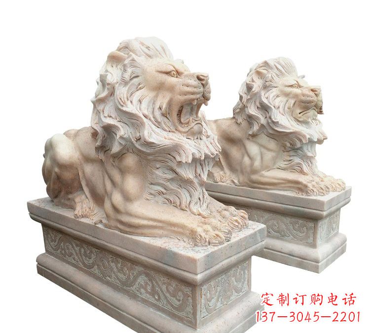 广西晚霞红石材欧式狮子