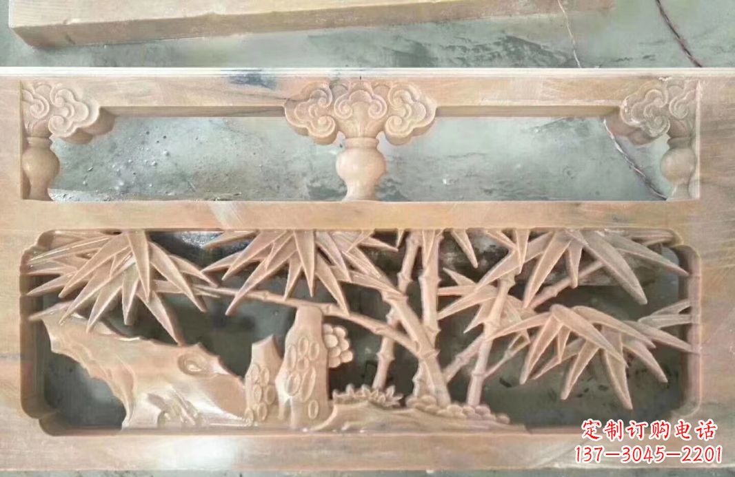 广西晚霞红石浮雕栏板户外摆件园林景观雕塑