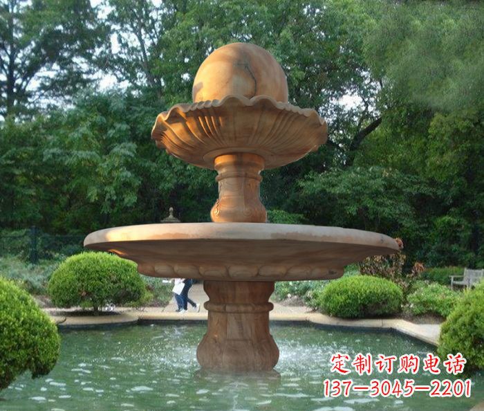 广西晚霞红双层风水球喷泉公园石雕