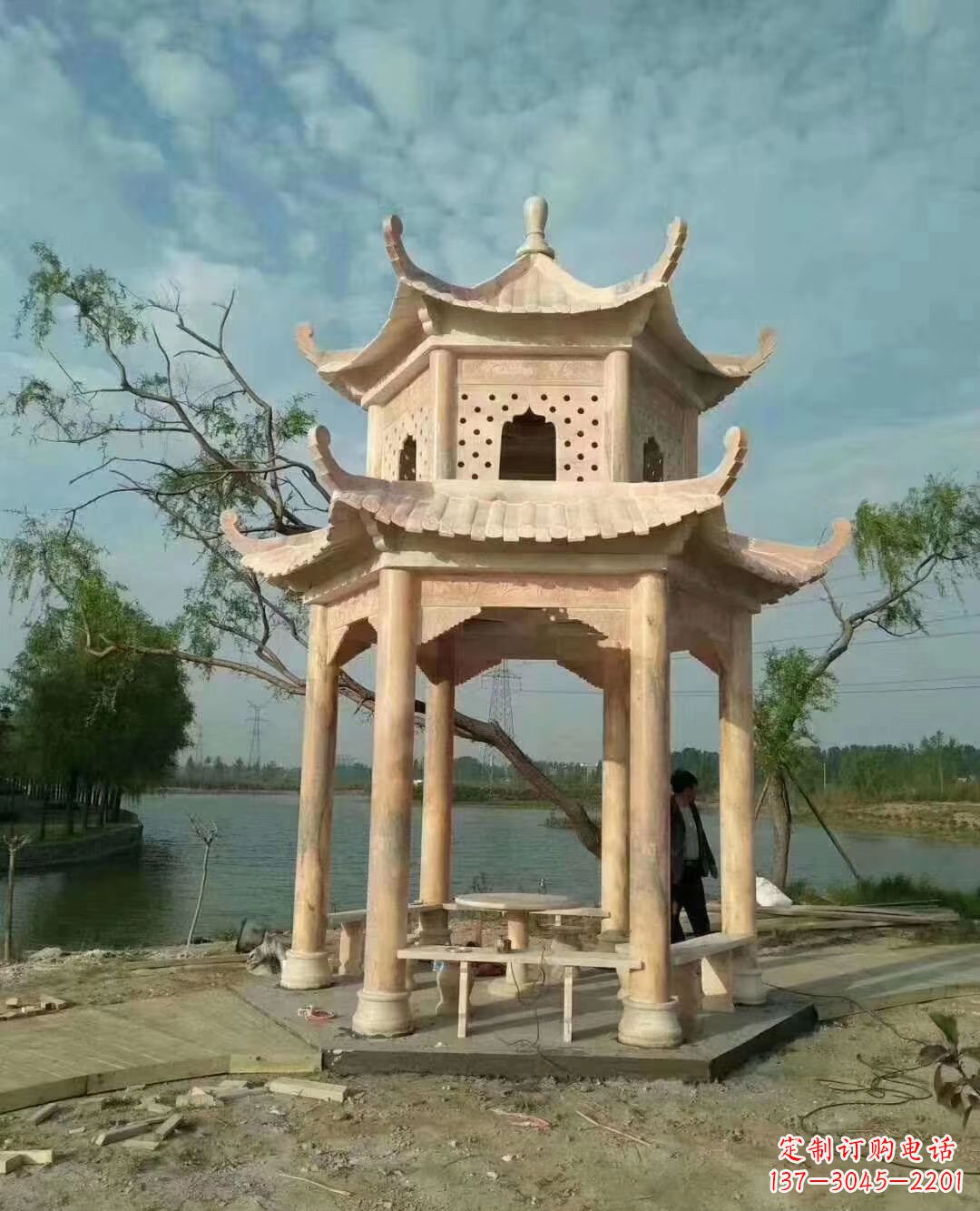 广西晚霞红双层石凉亭 (2)