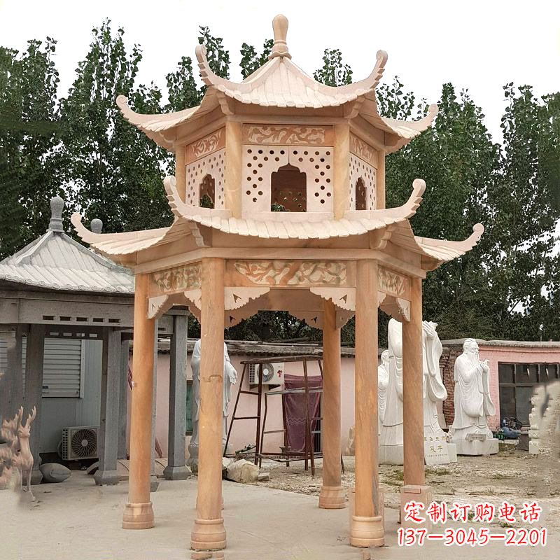 广西晚霞红双层石凉亭