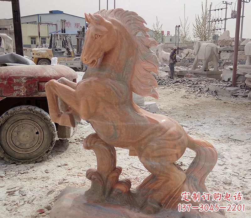 广西晚霞红踏浪奔马石雕