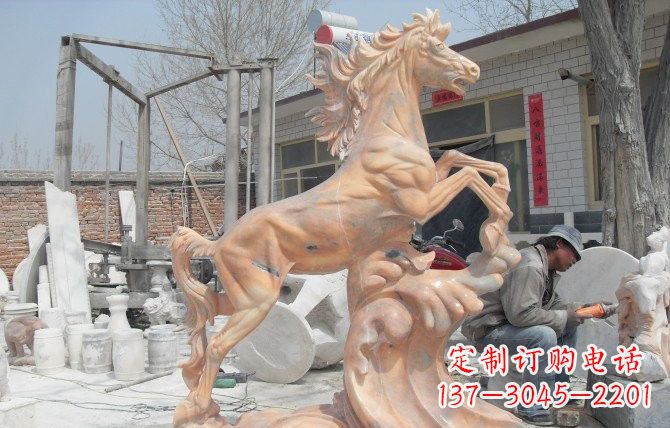 广西晚霞红踏浪奔马石雕222