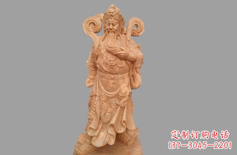 广西晚霞红武财神关公雕像