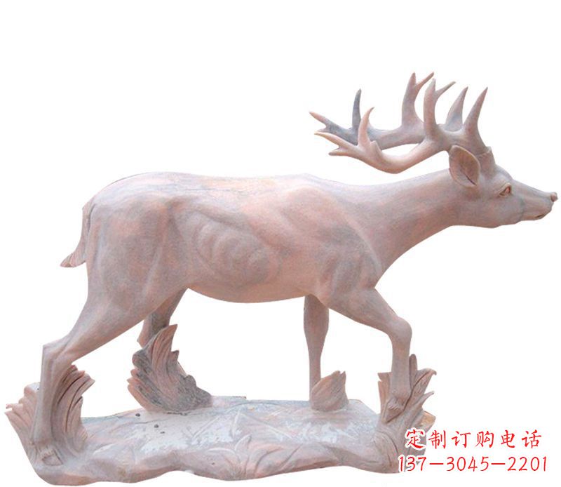 广西晚霞红小鹿石雕