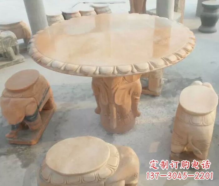 广西晚霞红小象桌凳别墅石雕 (2)