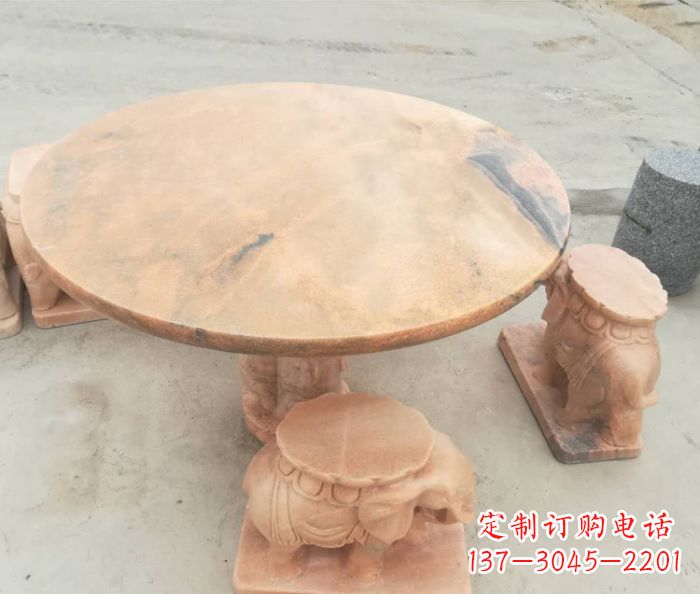广西晚霞红小象桌凳别墅石雕 (4)