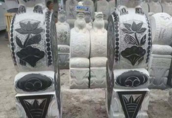 广西中领雕塑推出的青石荷花浮雕门墩雕塑，使用…