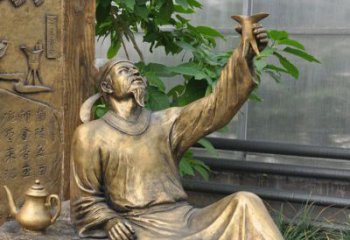 广西象征文学大师李白的铜雕像