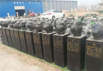 广西中领雕塑：十二生肖头像动物石雕