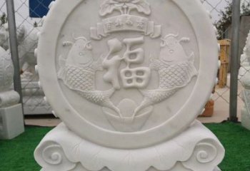 广西装饰福字图案的雕塑石门墩