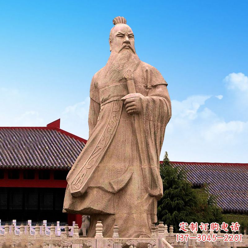 广西魏武帝曹操砂岩石雕塑像