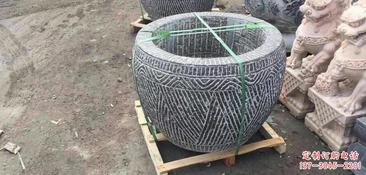 广西纹理石浮雕水缸