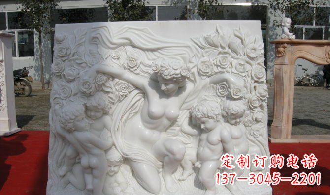 广西西方女人与孩子汉白玉浮雕