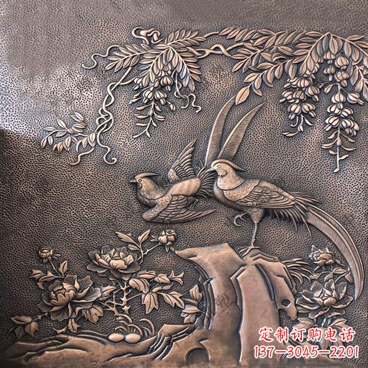 广西喜鹊紫铜浮雕装饰画
