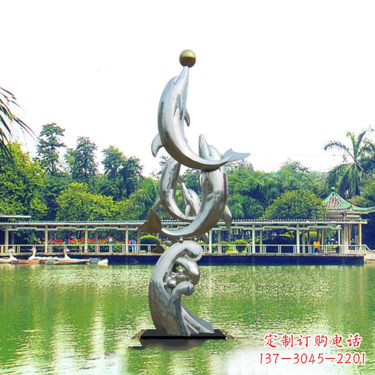 广西戏球不锈钢海豚雕塑-园林水景动物景观