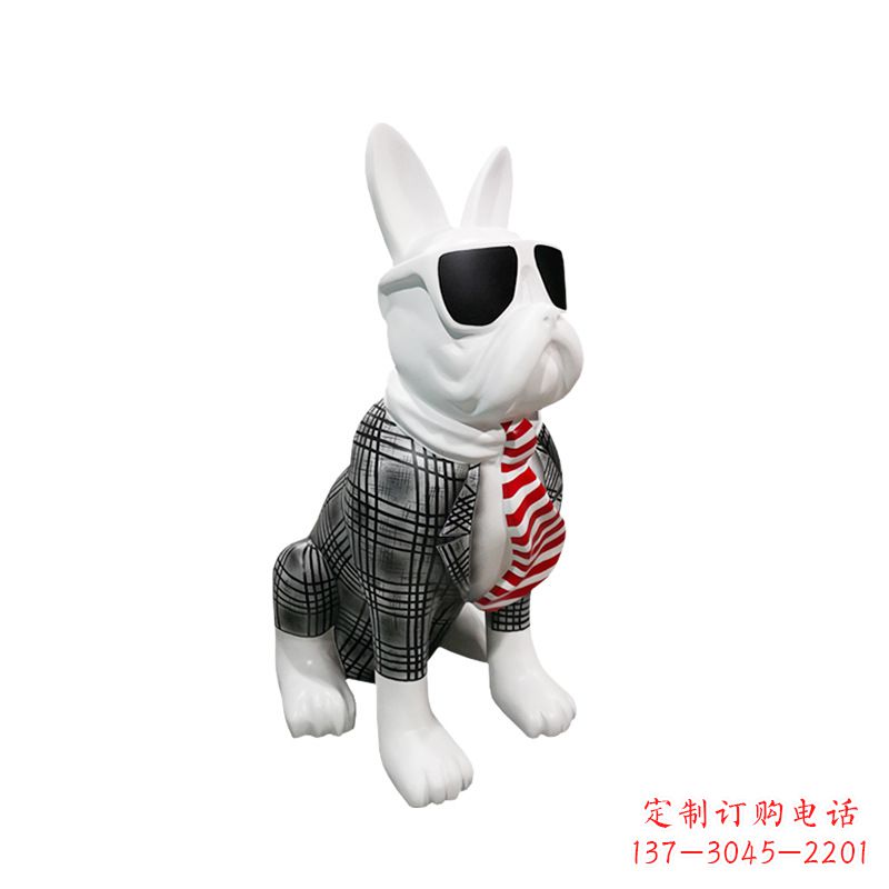 广西系领带戴墨镜的狗雕塑,商场超市美陈斗牛犬摆件