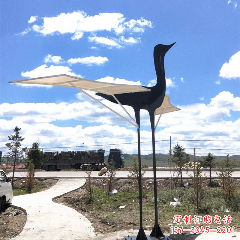 广西仙鹤不锈钢遮阳亭景观雕塑