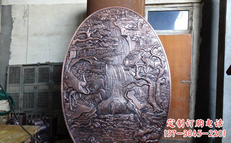 广西仙鹤松林瀑布古代园林景观铜浮雕