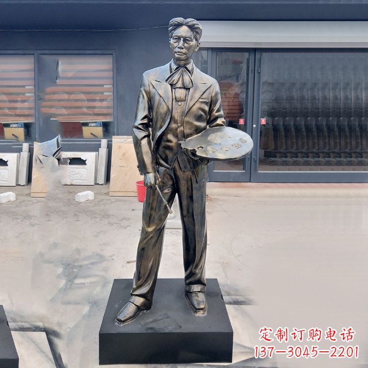 广西现代画家徐悲鸿雕塑-玻璃钢仿铜名人雕像