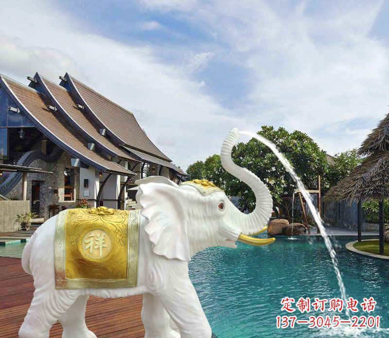 广西祥瑞汉白玉喷泉喷水大象