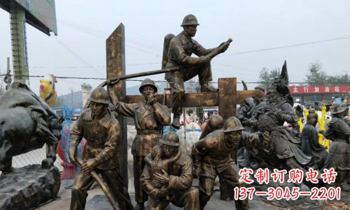 广西消防战士人物铜雕