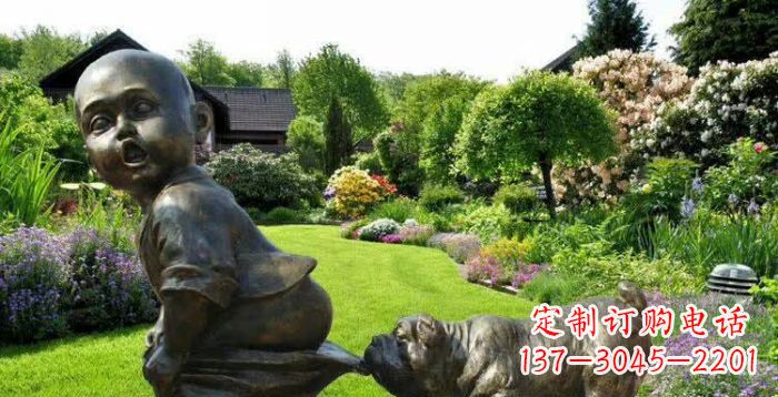 广西小狗叼小孩裤子童趣铜雕
