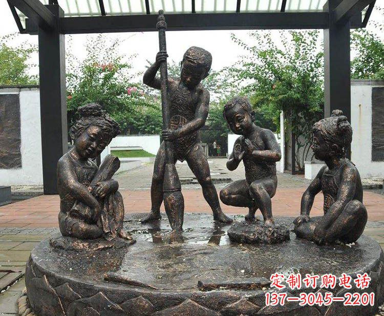 广西小孩写大字铜雕小品