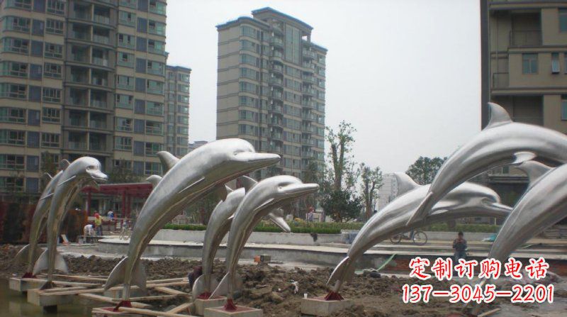 广西小区不锈钢跳跃海豚雕塑