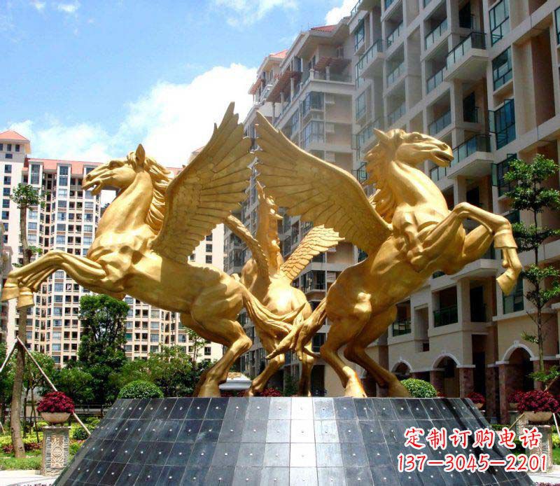 广西小区飞马三匹马景观铜雕
