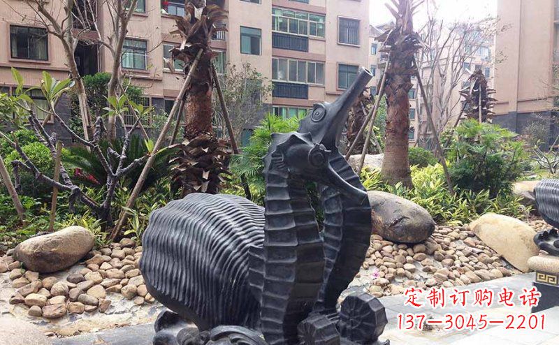 广西小区海马动物玻璃钢仿铜雕塑