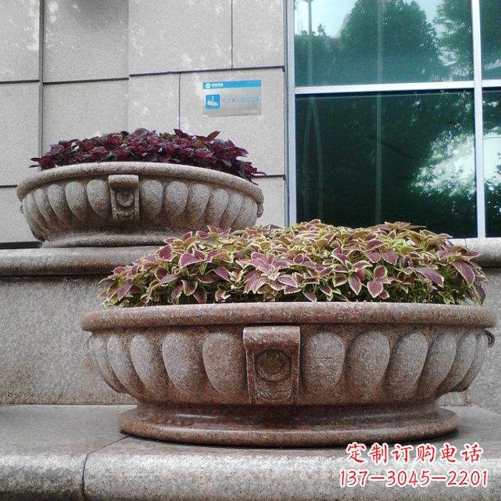 广西小区花岗岩石雕花盆